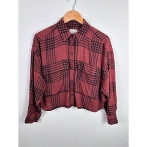 Abercrombie‎ & Fitch Plaid Flannel Shirt Cropped Long Sleeve Small Autumn Rust